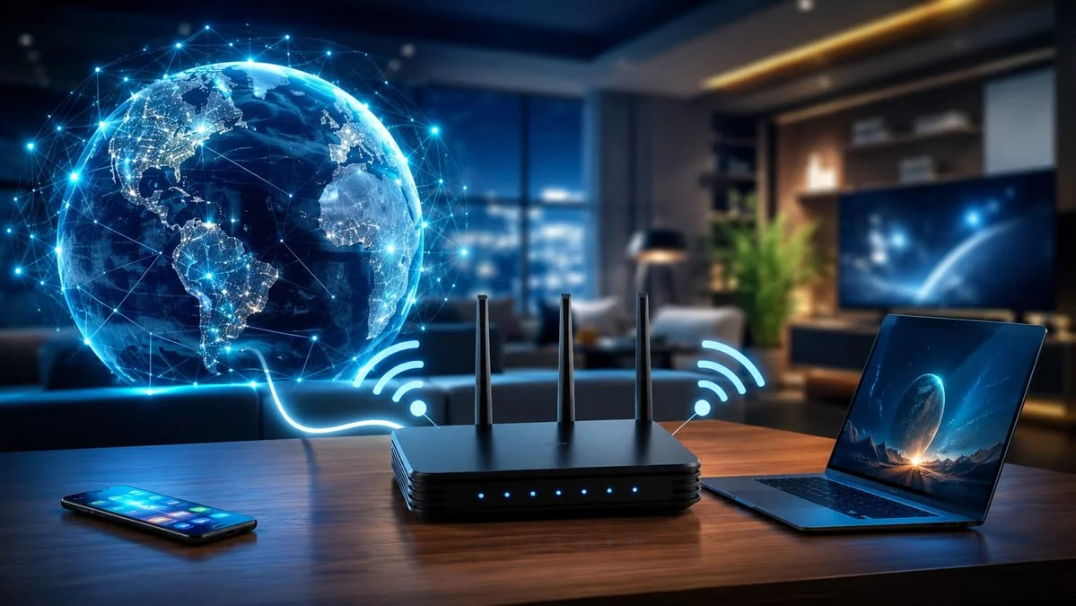 Routeur Wi-Fi et équipements connectés dans une maison